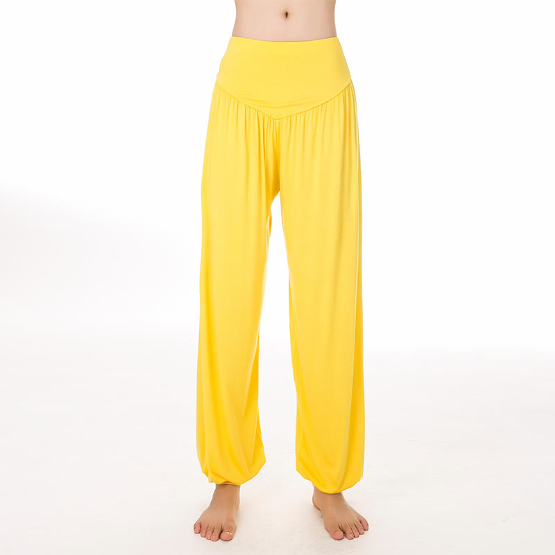 Buddha Stones Solid Color Modal Yoga Dance Long Harem Pants - Yellow - US14,UK/AU18,EU46 (3XL) - image 48