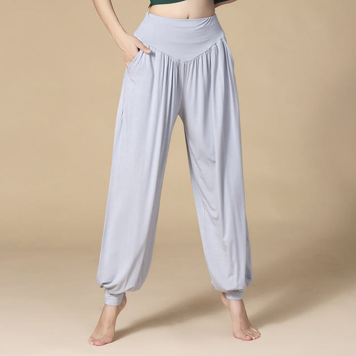 Buddha Stones Solid Color Modal Yoga Dance High Waist Harem Pants With Pockets - Gray - US14,UK/AU18,EU46 (3XL) - image 0