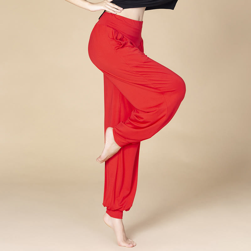 Buddha Stones Solid Color Modal Yoga Dance High Waist Harem Pants With Pockets - Red - US14,UK/AU18,EU46 (3XL) - image 4