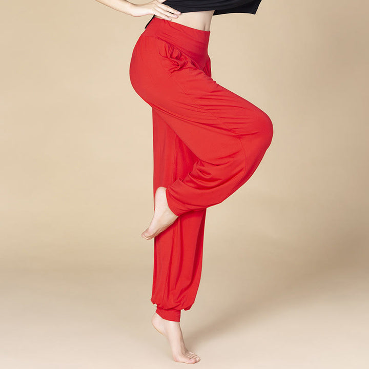 Buddha Stones Solid Color Modal Yoga Dance High Waist Harem Pants With Pockets - Red - US14,UK/AU18,EU46 (3XL) - image 4