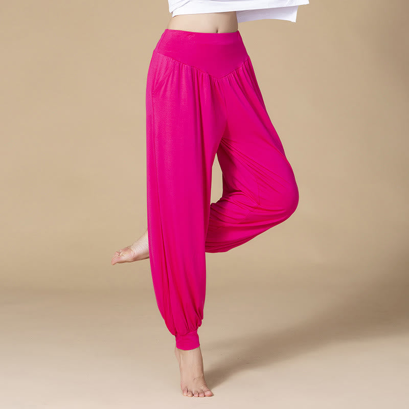 Buddha Stones Solid Color Modal Yoga Dance High Waist Harem Pants With Pockets - Rose Red - US14,UK/AU18,EU46 (3XL) - image 15