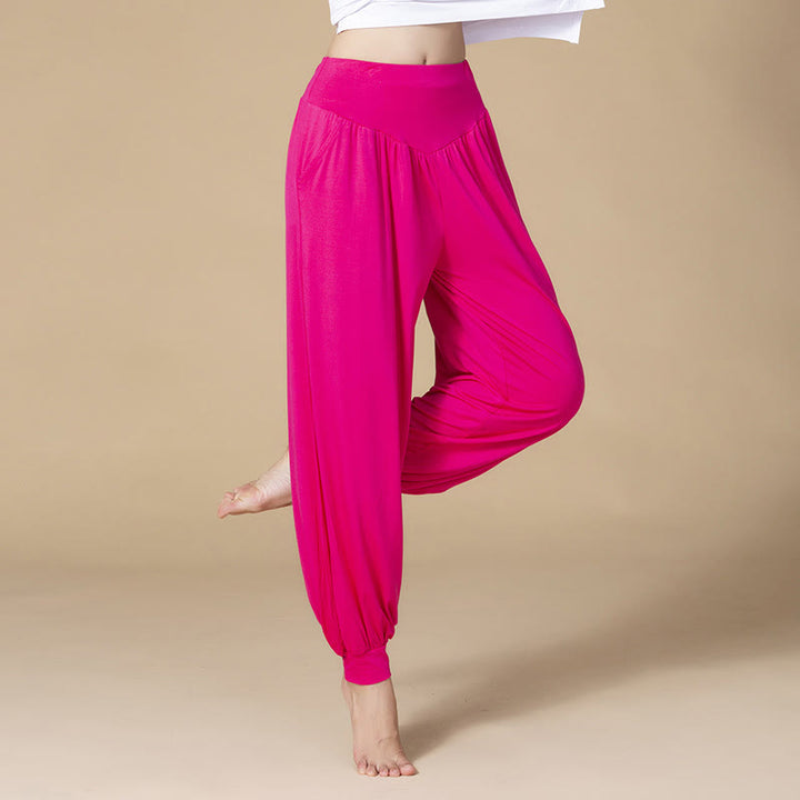 Buddha Stones Solid Color Modal Yoga Dance High Waist Harem Pants With Pockets - Rose Red - US14,UK/AU18,EU46 (3XL) - image 15