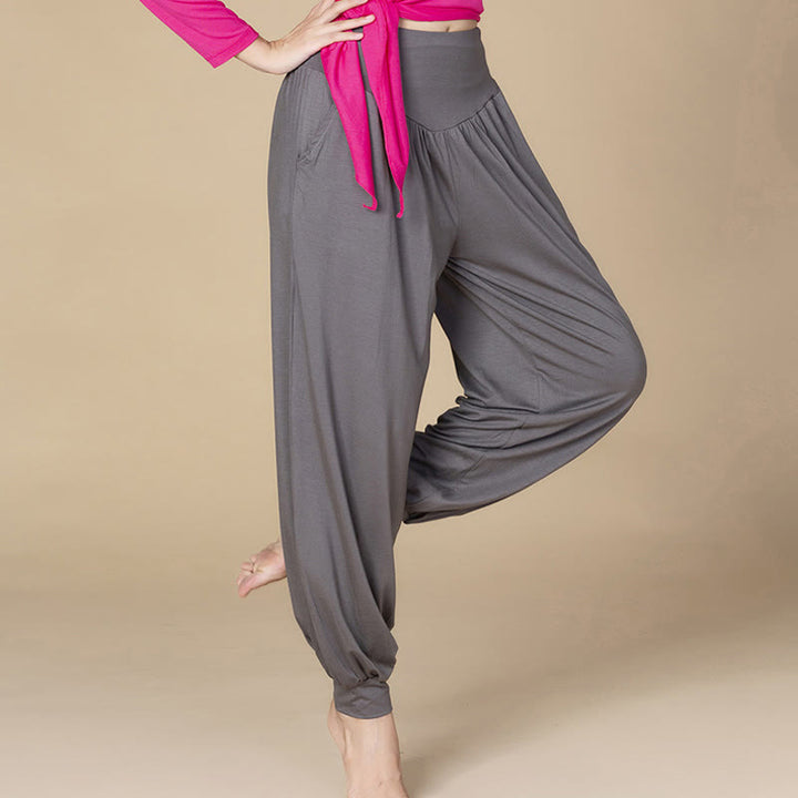 Buddha Stones Solid Color Modal Yoga Dance High Waist Harem Pants With Pockets - image 22