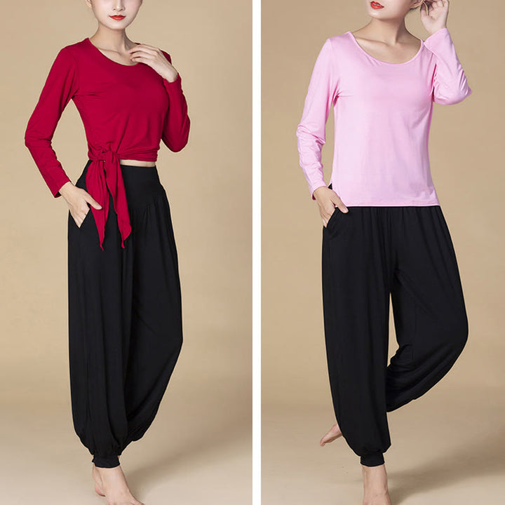 Buddha Stones Solid Color Modal Yoga Dance High Waist Harem Pants With Pockets - image 9