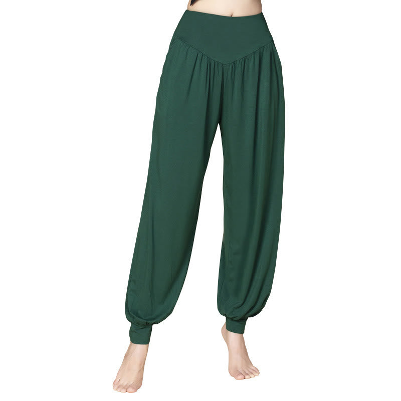 Buddha Stones Solid Color Modal Yoga Dance High Waist Harem Pants With Pockets - image 14