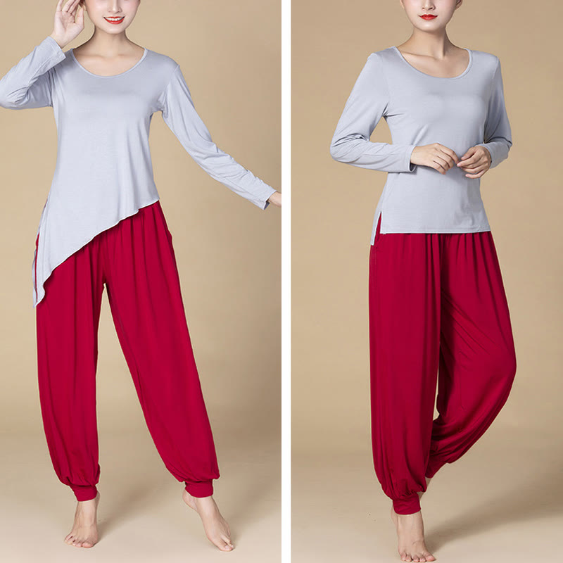 Buddha Stones Solid Color Modal Yoga Dance High Waist Harem Pants With Pockets - image 20