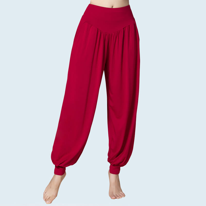 Buddha Stones Solid Color Modal Yoga Dance High Waist Harem Pants With Pockets - image 19