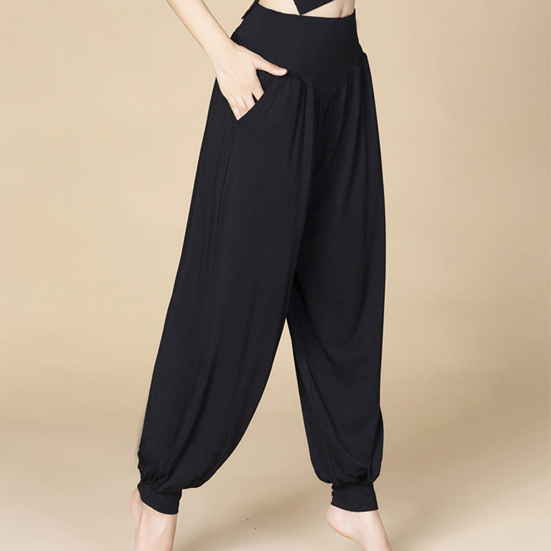 Buddha Stones Solid Color Modal Yoga Dance High Waist Harem Pants With Pockets - image 8