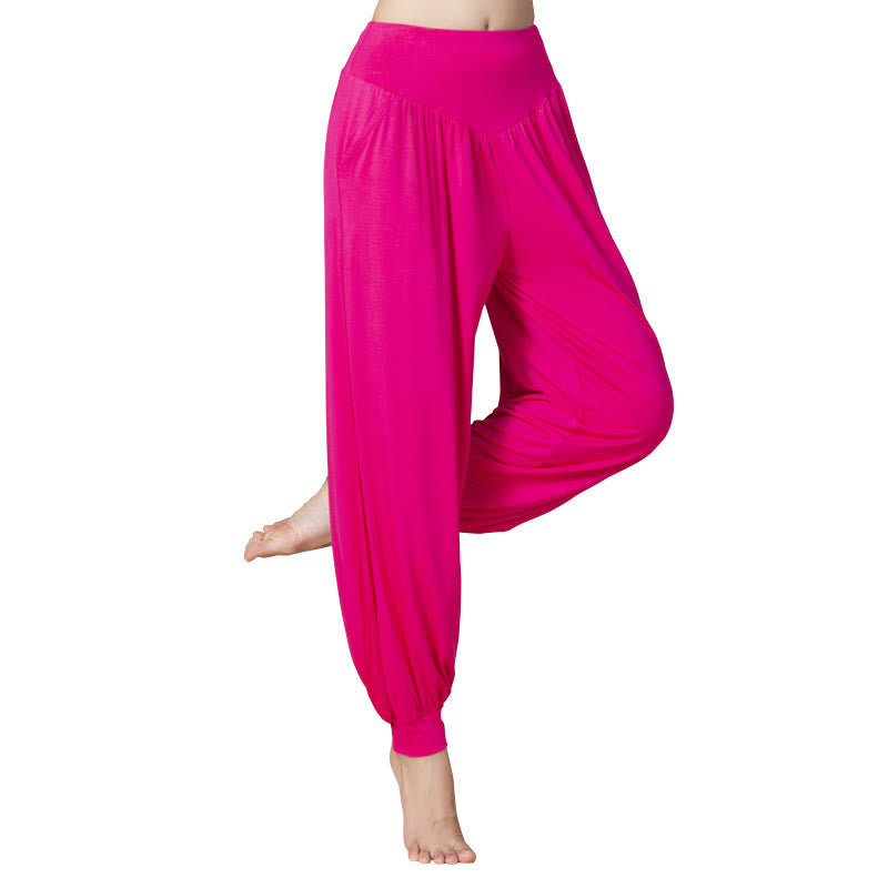 Buddha Stones Solid Color Modal Yoga Dance High Waist Harem Pants With Pockets - image 17