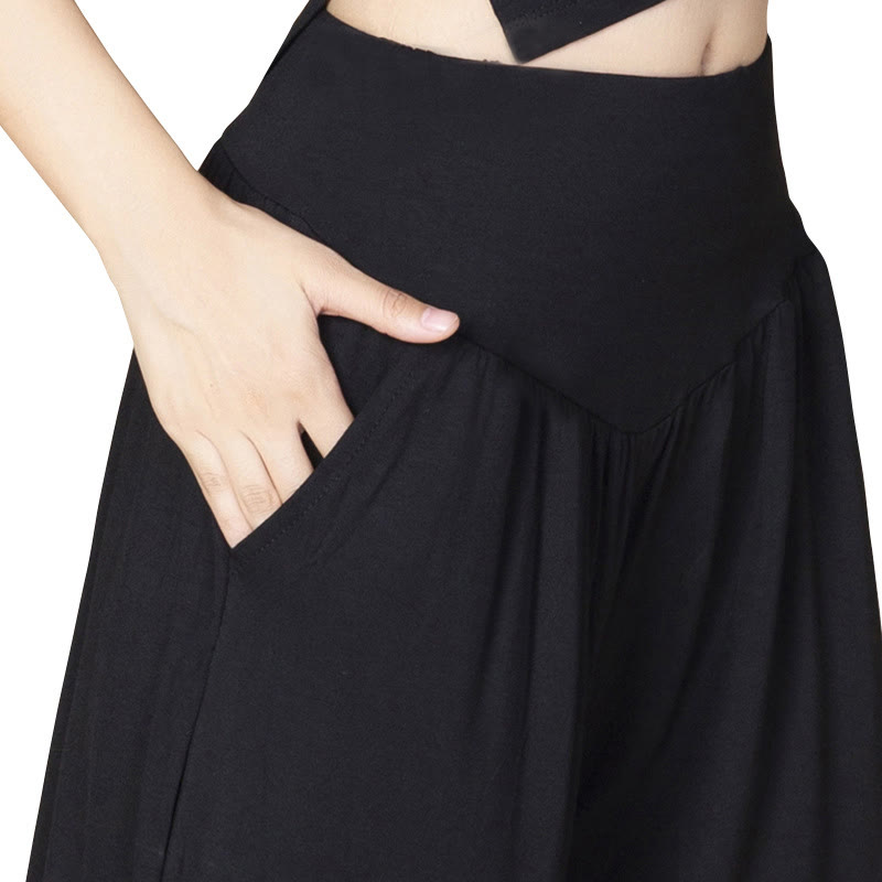 Buddha Stones Solid Color Modal Yoga Dance High Waist Harem Pants With Pockets - image 10