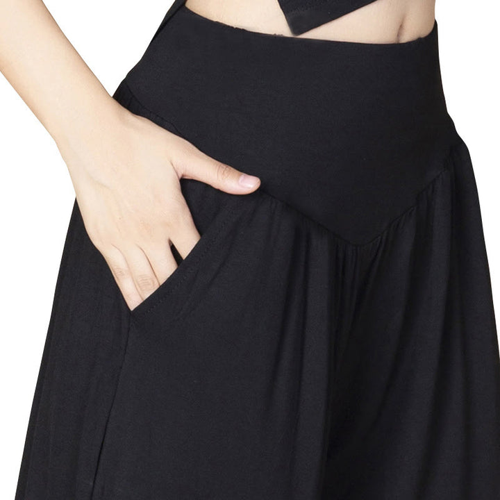 Buddha Stones Solid Color Modal Yoga Dance High Waist Harem Pants With Pockets - image 10