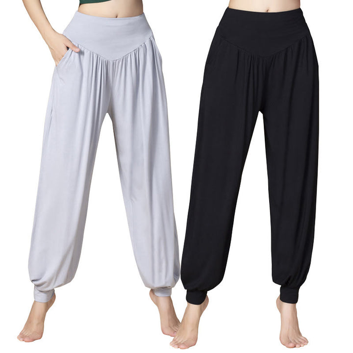 Buddha Stones Solid Color Modal Yoga Dance High Waist Harem Pants With Pockets - image 24