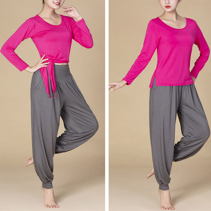 Buddha Stones Solid Color Modal Yoga Dance High Waist Harem Pants With Pockets - image 23