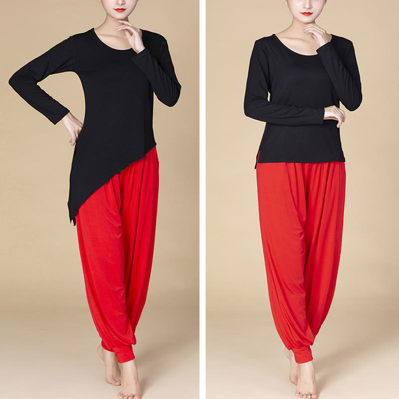 Buddha Stones Solid Color Modal Yoga Dance High Waist Harem Pants With Pockets - image 6