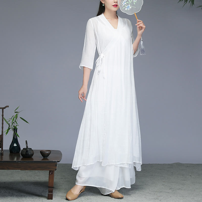 Buddha Stones Hanfu Style Midi Dress Wide Leg Pants Meditation Zen Practice Yoga Dance Clothing - Midi Dress(Dress Only) - US8-10,UK/AU12-14,EU40-42 (2XL) - image 0