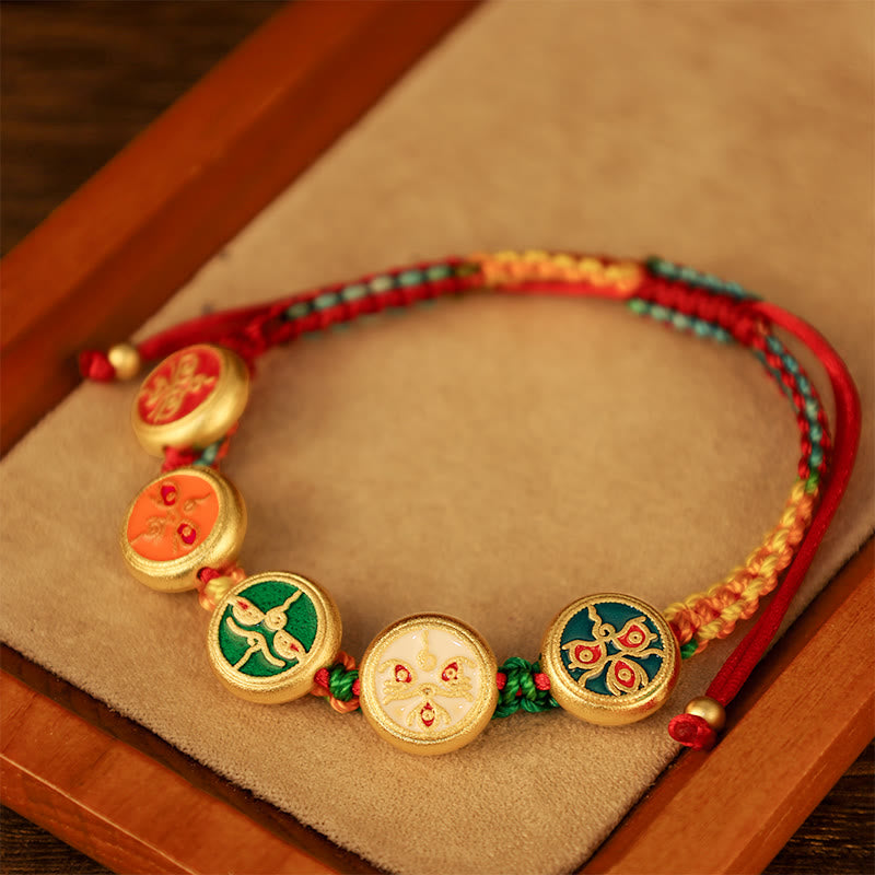 Buddha Stones Tibetan Five God Of Wealth Colorful Rope Braided Luck Bracelet - image 3