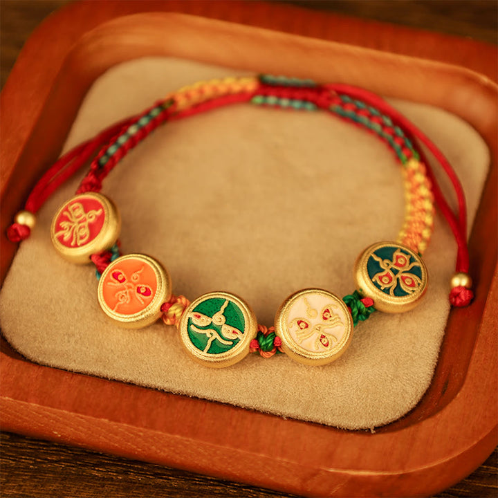 Buddha Stones Tibetan Five God Of Wealth Colorful Rope Braided Luck Bracelet - image 2