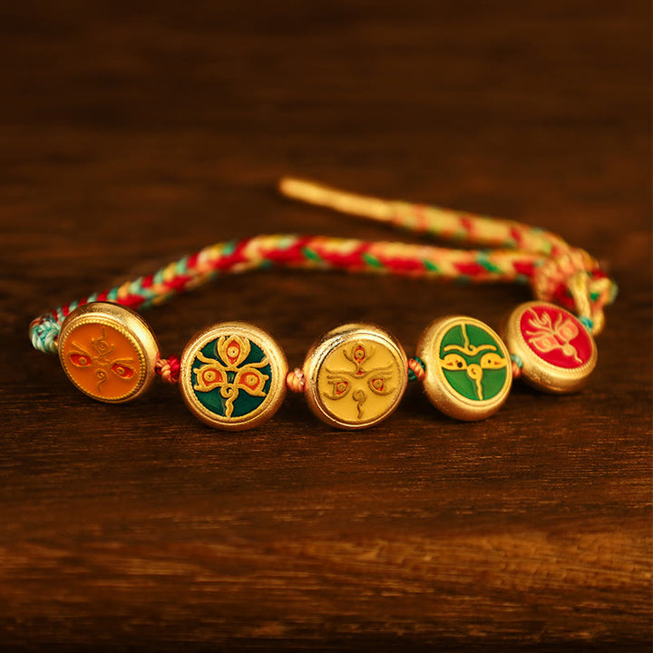 Buddha Stones Tibetan Five God Of Wealth Colorful Rope Braided Luck Bracelet - Pull Rope(Wrist Circumference 14-17cm) - image 8