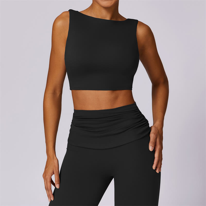 Buddha Stones Sleeveless Backless Strap Tank Top Bra Flared Pants Sports Fitness Yoga - Black - Top - US8-10,UK/AU12-14,EU40-42 (XL) - image 30