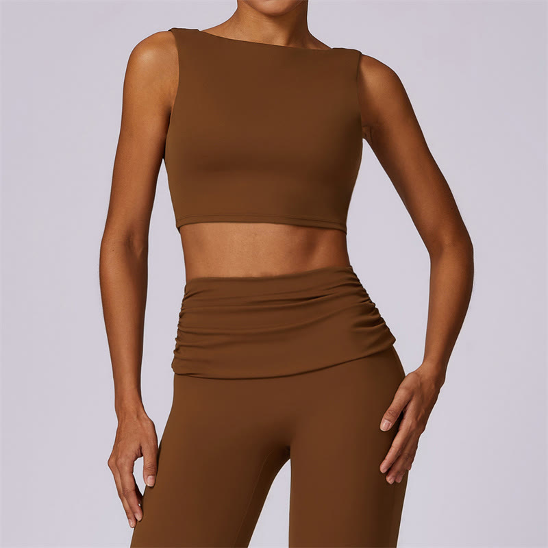 Buddha Stones Sleeveless Backless Strap Tank Top Bra Flared Pants Sports Fitness Yoga - Brown - Top - US8-10,UK/AU12-14,EU40-42 (XL) - image 64