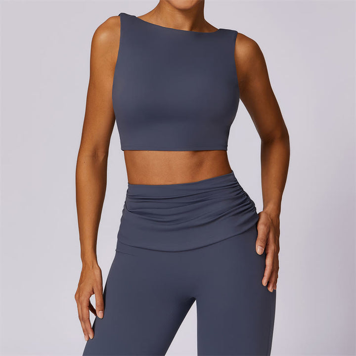 Buddha Stones Sleeveless Backless Strap Tank Top Bra Flared Pants Sports Fitness Yoga - Dark Blue - Top - US8-10,UK/AU12-14,EU40-42 (XL) - image 41