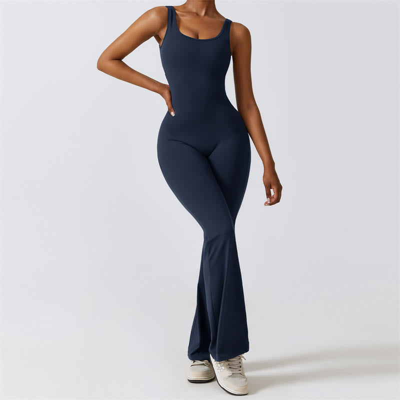 Buddha Stones Women Workout Sleeveless Jumpsuit Flare Pants Sports Fitness Yoga Bodysuit - Blue - US8-10,UK/AU12-14,EU40-42 (XL)  - image 21