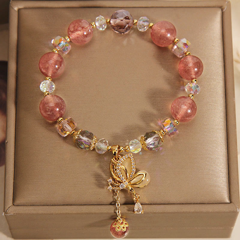 Buddha Stones Natural Strawberry Quartz Healing Positive Butterfly Charm Bracelet - image 2
