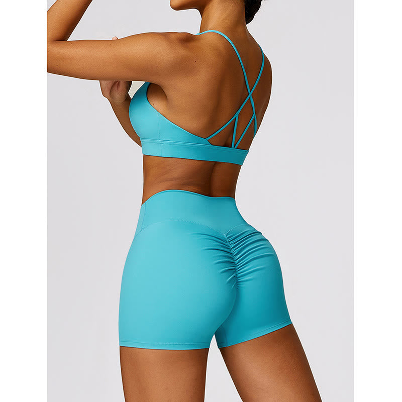 Buddha Stones Gym Sports Yoga Backless Bra Crop Tank Top Breathable Shorts - image 8