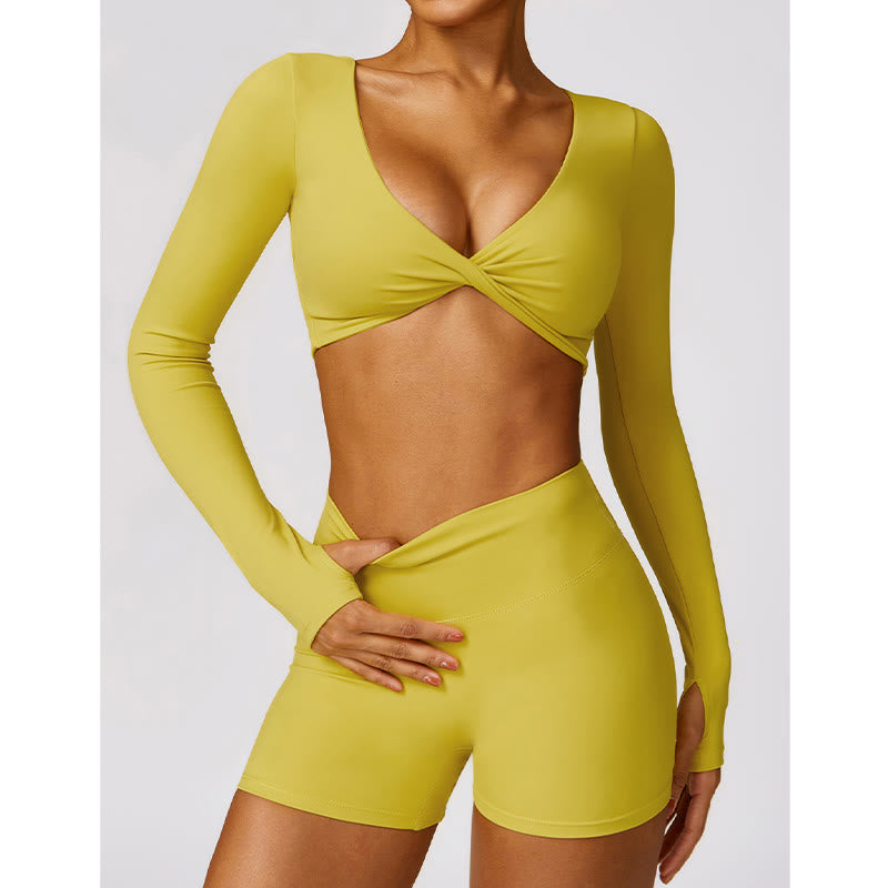 Buddha Stones Gym Sports Yoga Backless Bra Crop Tank Top Breathable Shorts - image 39