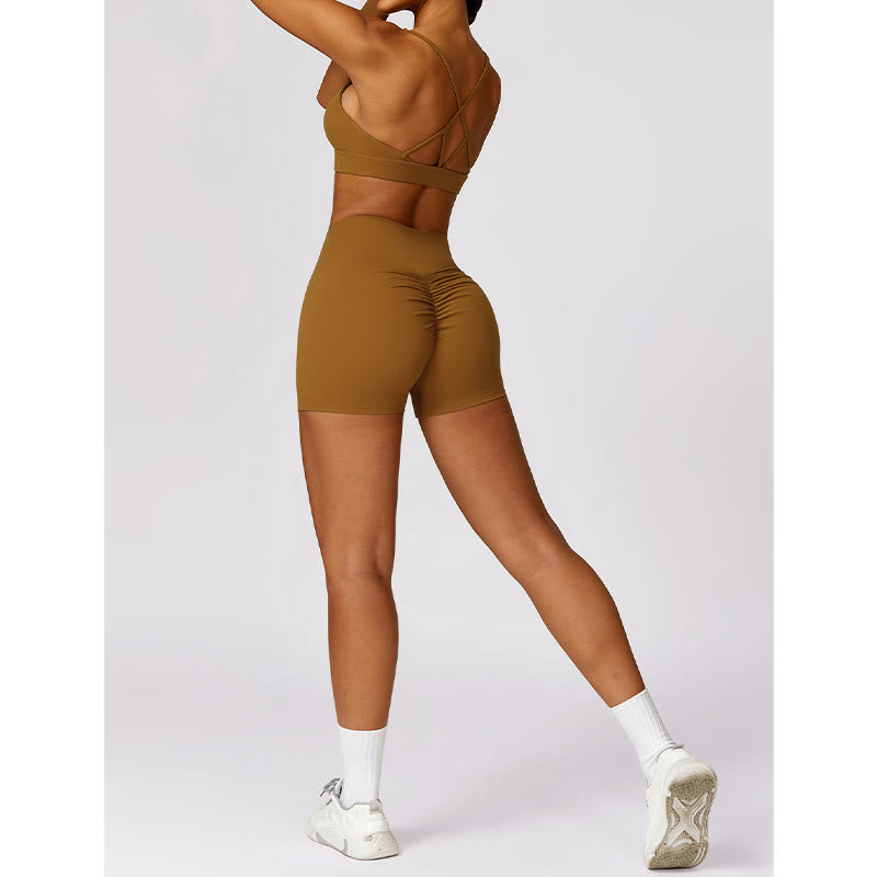 Buddha Stones Gym Sports Yoga Backless Bra Crop Tank Top Breathable Shorts - image 58