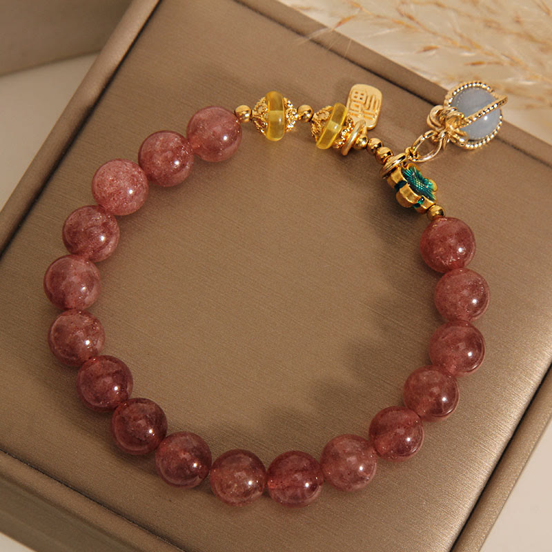 Buddha Stones Natural Strawberry Quartz Crystal Aquamarine Fortune Brand Love Bracelet - image 2