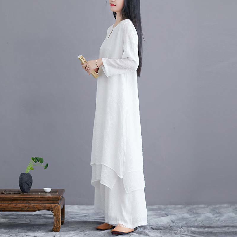 Buddha Stones 2Pcs Solid Color Midi Dress Wide Leg Pants Meditation Spiritual Zen Practice Yoga Dance Clothing - image 7