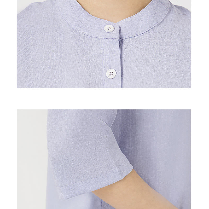 Buddha Stones 2Pcs Solid Color Three Quarter Shirt Top Pants Meditation Zen Tai Chi Cotton Linen Clothing Women's Set - image 2