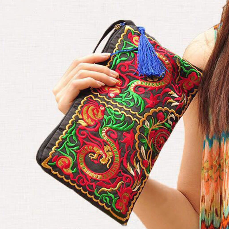 Buddha Stones Dragon Butterfly Cosmos Flower Embroidery Wallet Shopping Purse - image 3