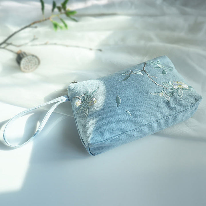 Buddha Stones Small Flower Plum Cherry Crane Peach Blossom Embroidery Canvas Wallet Shopping Purse - image 13