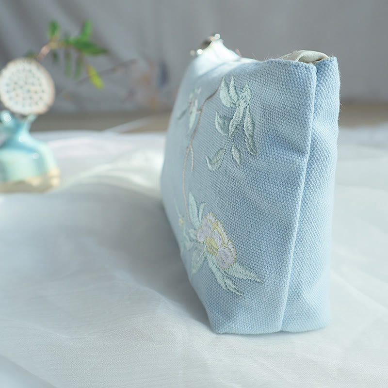 Buddha Stones Small Flower Plum Cherry Crane Peach Blossom Embroidery Canvas Wallet Shopping Purse - image 10