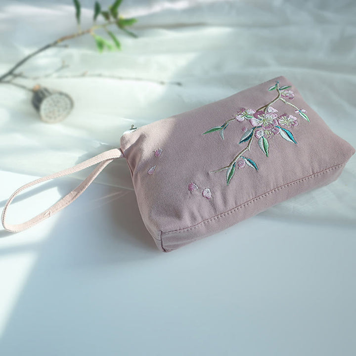 Buddha Stones Small Flower Plum Cherry Crane Peach Blossom Embroidery Canvas Wallet Shopping Purse - image 26