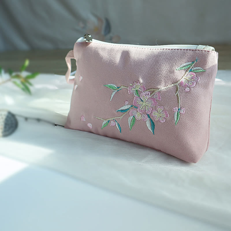 Buddha Stones Small Flower Plum Cherry Crane Peach Blossom Embroidery Canvas Wallet Shopping Purse - image 25