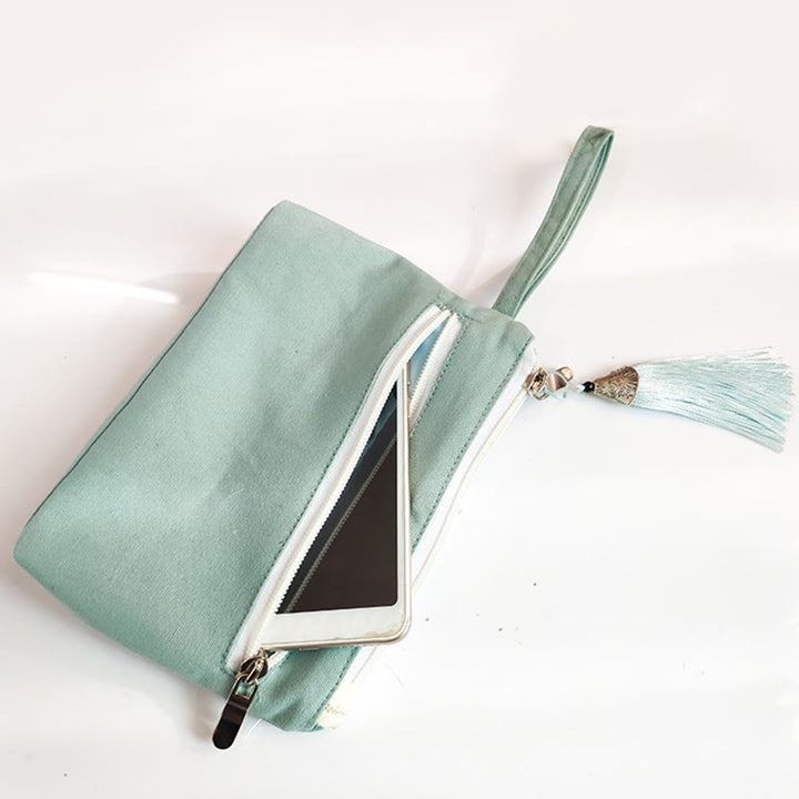 Buddha Stones Small Flower Plum Cherry Crane Peach Blossom Embroidery Canvas Wallet Shopping Purse - image 4