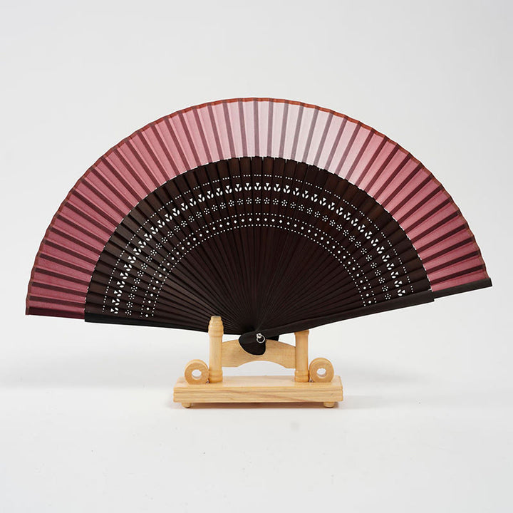 Buddha Stones Gradient Color Hollow Engraved Handheld Bamboo Folding Fan - Gradient Red 20cm - image 9