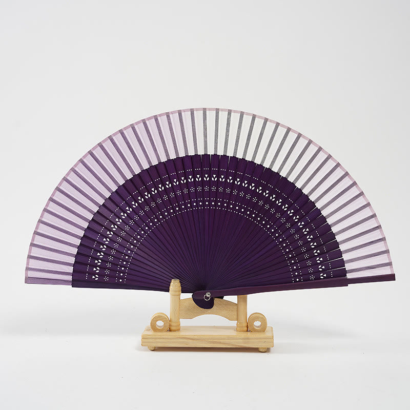 Buddha Stones Gradient Color Hollow Engraved Handheld Bamboo Folding Fan - Gradient Purple 20cm - image 10
