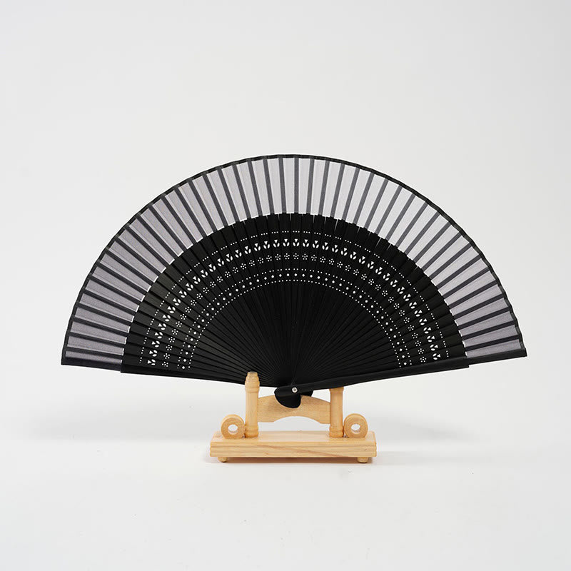 Buddha Stones Gradient Color Hollow Engraved Handheld Bamboo Folding Fan - Gradient Gray 20cm - image 11