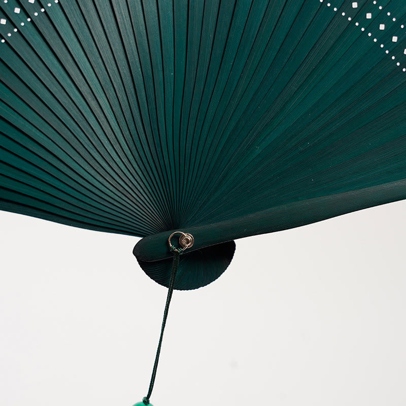 Buddha Stones Gradient Color Hollow Engraved Handheld Bamboo Folding Fan - image 3