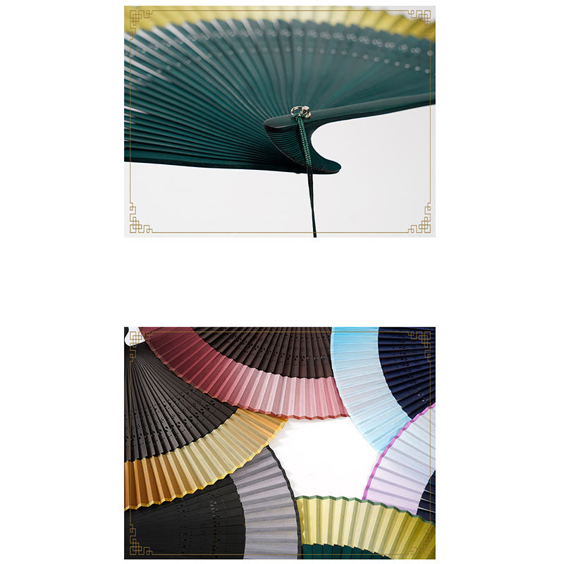 Buddha Stones Gradient Color Hollow Engraved Handheld Bamboo Folding Fan - image 7