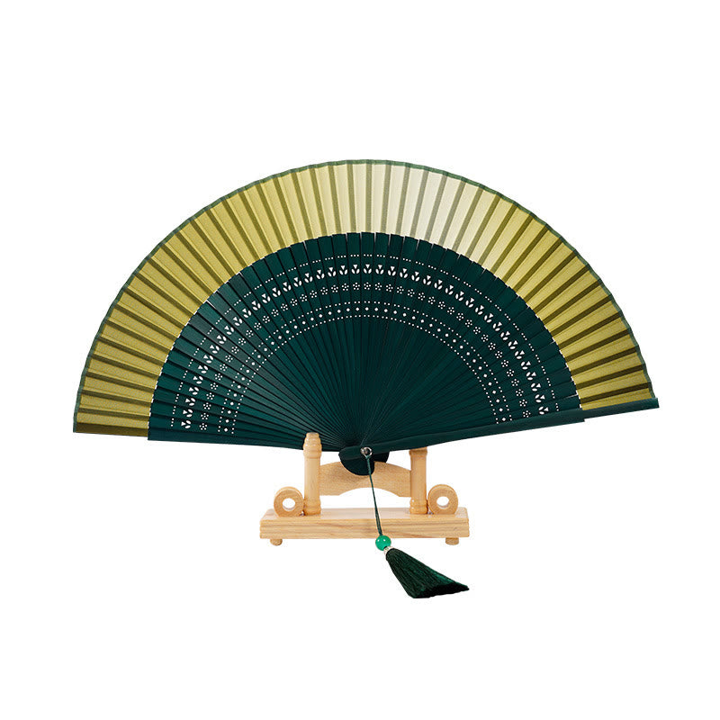 Buddha Stones Gradient Color Hollow Engraved Handheld Bamboo Folding Fan - image 8