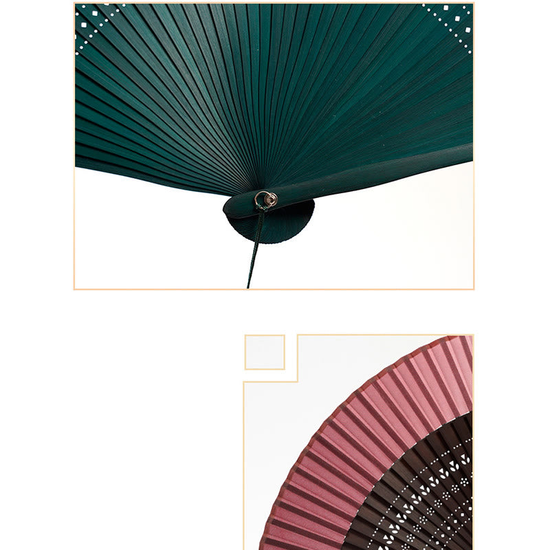 Buddha Stones Gradient Color Hollow Engraved Handheld Bamboo Folding Fan - image 6