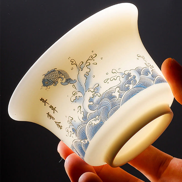 Buddha Stones White Porcelain Mountain Landscape Countryside Ceramic Gaiwan Teacup Kung Fu Tea Cup And Saucer With Lid - image 10