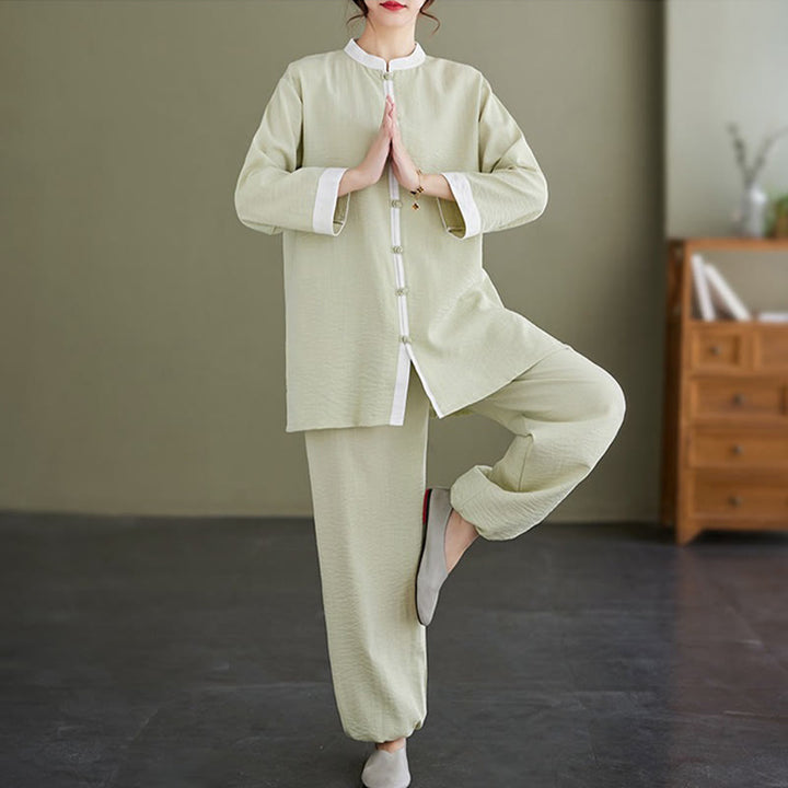 Buddha Stones 2Pcs Vintage Long Sleeve Shirt Top Pants Meditation Zen Tai Chi Cotton Linen Clothing Women's Set - image 13