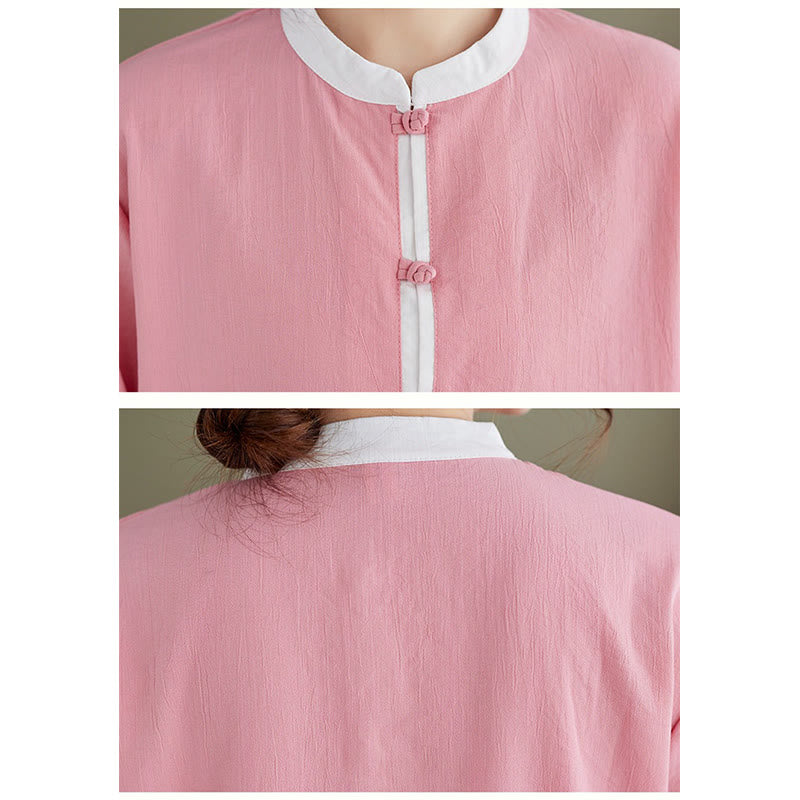 Buddha Stones 2Pcs Vintage Long Sleeve Shirt Top Pants Meditation Zen Tai Chi Cotton Linen Clothing Women's Set - image 5