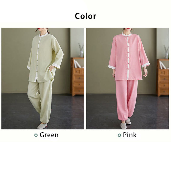 Buddha Stones 2Pcs Vintage Long Sleeve Shirt Top Pants Meditation Zen Tai Chi Cotton Linen Clothing Women's Set - image 18